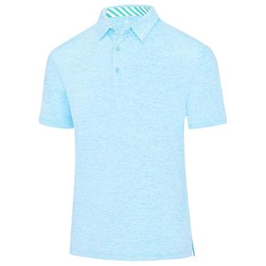Imagem de Camisetas masculinas de desempenho polo de golfe: camisa de manga curta elástica com absorção de umidade de secagem rápida atlética sem rugas tops de verão, Aqua, 3G