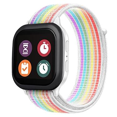 Imagem de JOHEXI Pulseira de relógio Gizmo de substituição para crianças, meias de Natal, respirável, com gancho e laço, pulseira de nylon para smartwatch, compatível com Verizon Gizmo Watch 2/Gizmo Watch 1 Rainbow