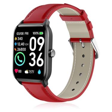 Imagem de Lzwldan Pulseiras de couro compatíveis com relógio inteligente Woneligo/Fitpolo IDW13, pulseira de substituição de couro genuíno macio para relógio FITVII H56/TOOBUR/Tensky/ENOMIR/MILOUZ IDW19 para