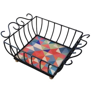 Imagem de Fruteira De Mesa Ferro E Azulejo Quadrada Grande Pra Cozinha Azulejo G7