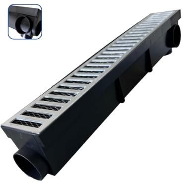 Imagem de Ralo Linear 8x50 Grelha Alumínio Caixa Água pluvial Saída Baixa e Lateral anti inseto