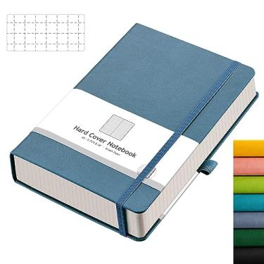 Imagem de AHGXG Caderno de papel gráfico – Caderno quadriculado com 320 páginas numeradas A5, papel quadriculado grosso de 100 g/m², capa dura de couro, bolso interno, 14 cm × 21 cm – Cinza azul