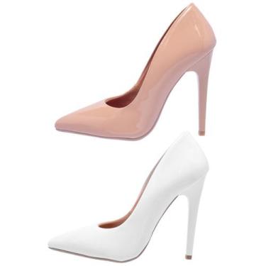 Imagem de Kit 2 Pares Scarpin Feminino Ellas Online Branco/Nude