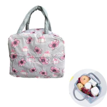 Imagem de Bolsa Sacola Térmica Lancheira Com Alça Marmita Reutilizável Impermeável Viagem Academia Passeios Trabalho Feminina Masculina (Cinza flores)