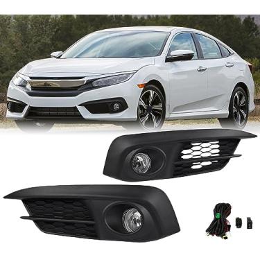 Imagem de LEVANLIGHT Conjunto de faróis de neblina compatível com Honda Civic 2016 2017 2018 faróis de neblina dianteiros com interruptor/lâmpada lente transparente