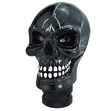 Imagem de Lunsom Botão de câmbio de engrenagem de crânio, manípulo de mudança de cabeça de mudança de engrenagem de resina alça de transmissão de carro ajuste automático veículo manual (preto J)