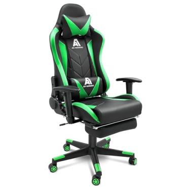 Imagem de AA Products Cadeira para jogos, cadeira ergonômica de corrida de computador, ajustável, com apoio para os pés, cadeira giratória de suporte lombar – verde-claro