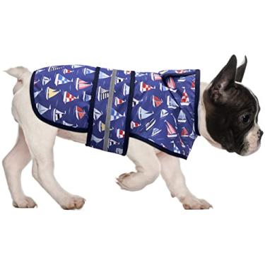 Imagem de HDE Capa de chuva para cães, refletiva, ajustável, com capuz, poncho para animais de estimação, capa de chuva com orifício para coleira para cães pequenos a GG, barcos náuticos - P