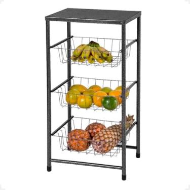 Imagem de Fruteira 3 Cestos De chão Cozinha Aço Suporte Galão Agua Micro-ondas (Texturizado)