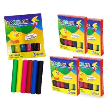 Imagem de Kit com 6 Caixas de Massinha para Modelar Nacional para Mimos Lembrancinhas Eventos Festas Brincadeiras Massa Escolar (6 Cores 65g)