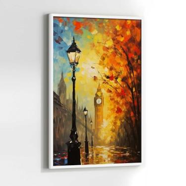 Imagem de Quadro Abstrato Pintura Colorido Big Ben com Moldura Decorativo 40x60 Sala de jantar Quarto Decoração Vertical Parede