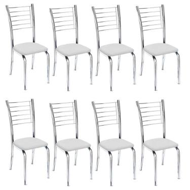 Imagem de Kit 8 Cadeiras De Jantar Lara Cromada Para Cozinha Assento Corino Branco - Aurora Line