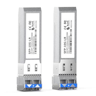 Imagem de Pacote com 2 transceptores SFP+ LC 10GBase-LR - Módulo de modo único de 10G, compatível com Cisco SFP-10G-LR, Ubiquiti UF-SM-10G, Meraki, Mikrotik, Netgear, Aruba, TP-Link e mais - 1310 nm, SMF, 20
