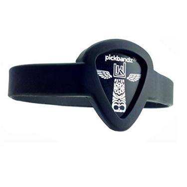 Imagem de Pickbandz Suporte de palheta de guitarra para pulseira - coloque sua palheta de guitarra personalizada favorita (palheta Pickbandz incluída) selecione cor e tamanho - Rock On! (juvenil a adulto