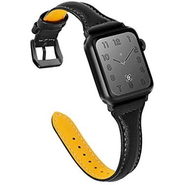 Imagem de Oulucci Pulseira de couro de grão superior compatível com Apple Watch 45 mm, 44 mm, 42 mm, pulseira de substituição para iWatch Series 7, Series 6, SE, Series 5, Series 4, Series 3, Series 2, Series 1, Sport, Edition