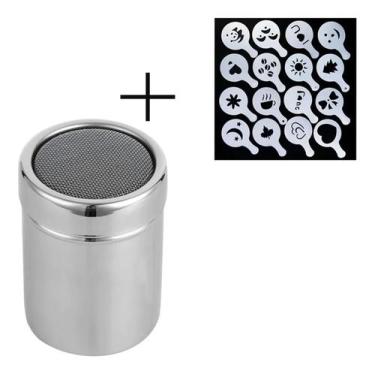 Imagem de Kit Polvilhador De Café + 16 Moldes Stencil Barista Cafe - raleo