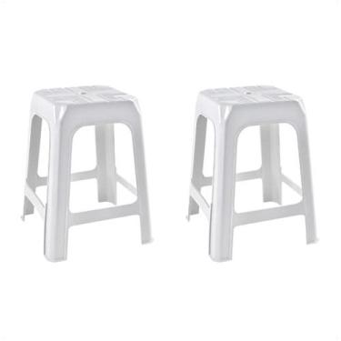 Imagem de 2 Banquetas Banco Plástico Resistente Branco Empilhável 46Cm - Arqplas