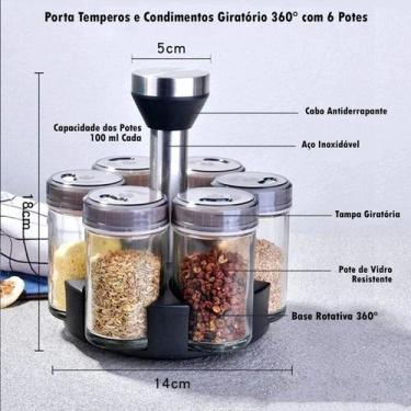 Imagem de Jogo de Porta-Condimentos com Suporte  6 Peças - PORTA TEMPERO 7 PCS