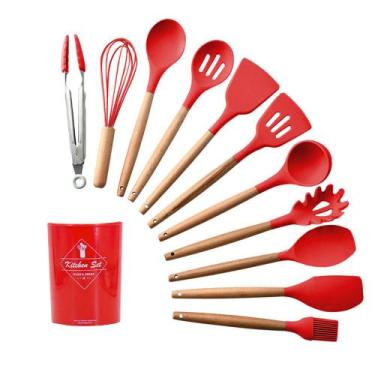 Imagem de Jogo de Cozinha Kit C/12 Peças de Silicone, Utensílios e Copo Suporte 