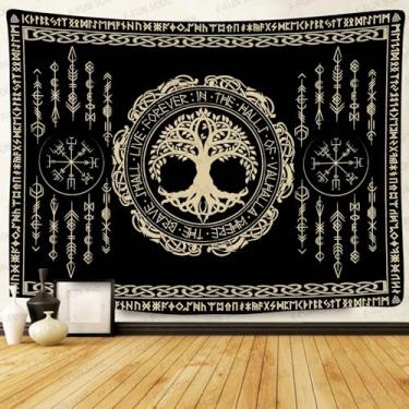 Imagem de F-FUN SOUL Tapeçaria Vikings nórdica, flanela macia 101,6 x 76,2 cm, Yggdrasil Viking Árvore da Vida Runa Celta Estética Escandinava para Decoração de Quarto e Sala de Estar