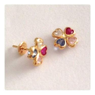 Imagem de Brincos Trevo Com Pedras Coloridas Zirconias Joia Ouro 18k - Rd Magazi
