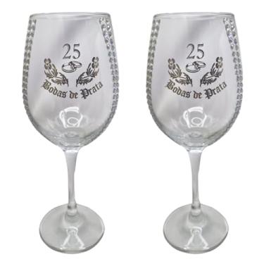 Imagem de Meta Atacado, Kit 2 Taças Vidro Bodas de Prata 25 Anos Luxo