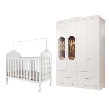 Imagem de Quarto de Bebê com Guarda Roupa Janelado Noah e Berço com Capitonê Elô
