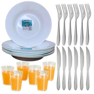 Imagem de Aparelho De Jantar 24 Peças Jogo De Pratos Menu Talheres Copos - Prese