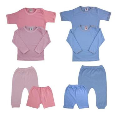 Imagem de Kit 4 Peças Pijamas Bebê Inverno E Verão Curto Longo Diversas Cores - 
