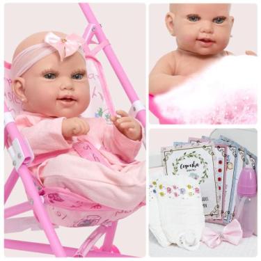 Imagem de Bebe Reborn de Silicone Carequinha Enxoval 14 Itens Carrinho - Cegonha