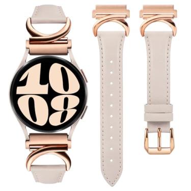 Imagem de Minyee Pulseira de couro compatível com Samsung Galaxy Watch 6/5/4/Active 2 de 40 mm e 44 mm/Watch 6 Classic de 43 mm e 47 mm/Watch 5 Pro de 45 mm/Watch 4 Classic de 42 mm e 46 mm/Watch 3 de 41 mm,