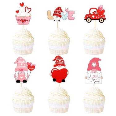 Imagem de 24 peças de enfeite de cupcake de dia dos namorados, decorações de bolo de coração para tema de amor, casamento, festa de noivado, tema do dia dos namorados, suprimentos de festa