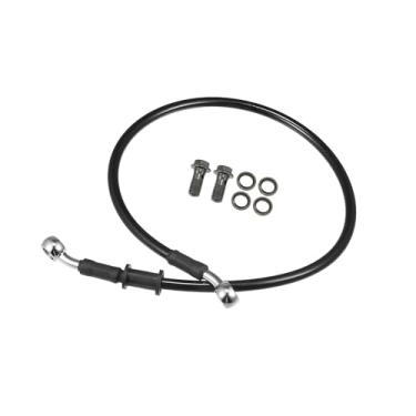 Imagem de ACROPIX Mangueira de freio universal para motocicleta, quadriciclo, motocross, trançada, linha de freio hidráulico, oleoduto, 60 cm, durável, metal, tom preto prateado, 1 conjunto de peças de carro