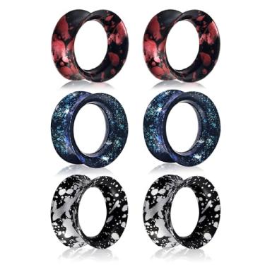 Imagem de Qmcandy 6 peças Manómetros de orelha coloridos de silicone flexível alargadores duplos alargadores brincos piercing joia tamanho 2g-5/8, Silicone, Sem Pedra Preciosa