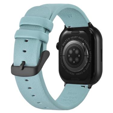 Imagem de Pulseira de couro compatível com Apple Watch séries Ultra 9, 8, 7, 6, 5, 4, 3, 2 e 1 SE SE2, pulseira de substituição de couro genuíno com fivela de aço inoxidável para iWatch de 49 mm, 45 mm, 44 mm,