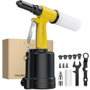Imagem de AMTOVL Rebitador pneumático - Pistola de rebite pneumática de tração 3917LBF, rebitador pneumático resistente 3/81.3 cm, 1/20.3 cm, 5/81.3 cm, 3/40.6 cm e 1/10.2 cm de capacidade