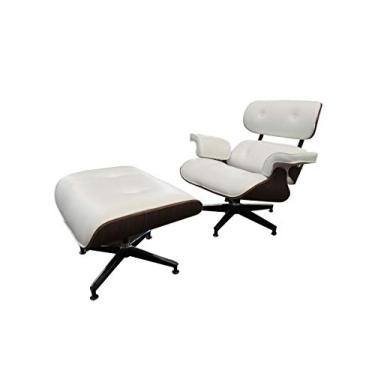 Imagem de Poltrona de Couro com Puff Charles Eames - Branco