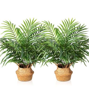 Imagem de MOSADE Palmeira Artificial de 28", Planta de Palmeira Areca em Vaso Falso com Cesta de Ervas Marinhas Feita À Mão, Decoração de Casa de Árvore Falsa Perfeita para Ambientes Internos e Externos, Escrit