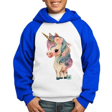 Imagem de Moletom Infantil Unicórnio e Flores - Foca na Moda, Branco, Azul, 4