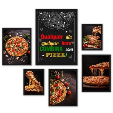 Imagem de Composição 6 Quadros Pizzaria - Fotos e Frase - com vidro - Quadros On