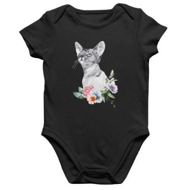 Imagem de Body Bebê Algodão Gato e Flores - Foca na Moda, Preto, P