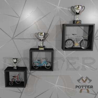 Imagem de kit nichos 3 peças 100% MDF  Preto decora organiza  - Projeto Potter
