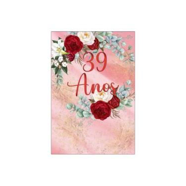 Imagem de Painel De Festa Vertical 1,50 x 2,20 - Efeito Mármore Floral 39 Anos 1