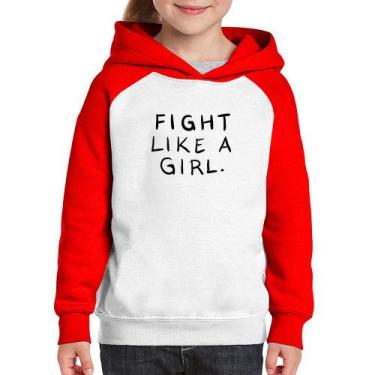Imagem de Moletom Infantil Fight Like a Girl - Foca na Moda, Branco, Vermelho, 2