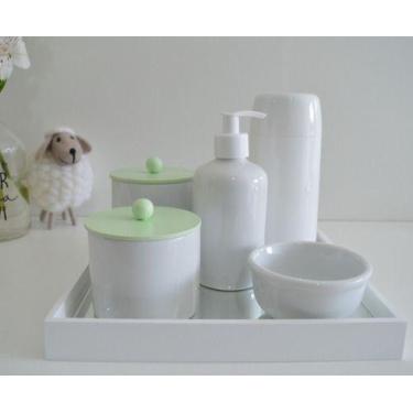 Imagem de Kit Higiene Porcelana Bebê Bandeja Espelho Mdf Cuidados Bebê K162 - Ci