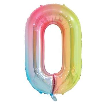 Imagem de Balão Metalizado Degradê colorido forma número 0 para aníversários e f