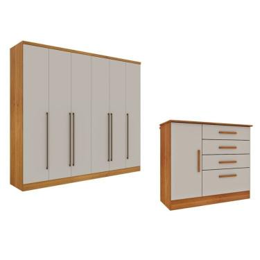 Imagem de Guarda-Roupa 6 Portas Portugal E Comoda 4 Gavetas  Chicago Espresso Móveis Cinamomo/Off White