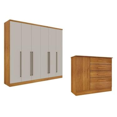 Imagem de Guarda-Roupa 6 Portas Portugal E Comoda 4 Gavetas  Chicago Espresso Móveis Cinamomo/Off White