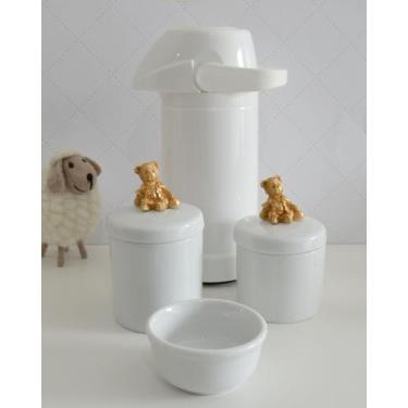 Imagem de kit Higiene Bebê Potes K022 Cotonete  Dourado Algodão Limpeza Porcelan