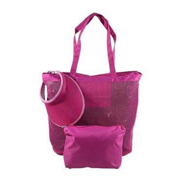 Imagem de Kit Bolsa Feminina Rosa Pink e Viseira com Necessaire Emborrachada Pra